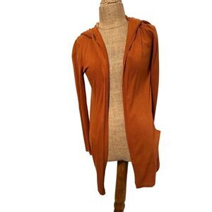 Cyrus Women’s hoodie midi cardigan open sweater sz small rust brown earth color